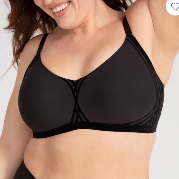 NWT HoneyLove Womens Silhouette Wireless Bonded Support Bra Sz L 38 B/C Black - Picture 2 of 13